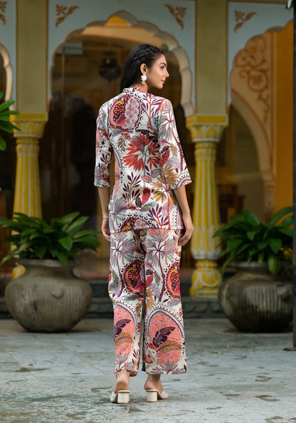 Women Pink Printed Viscose Rayon Kurta And Pant Set