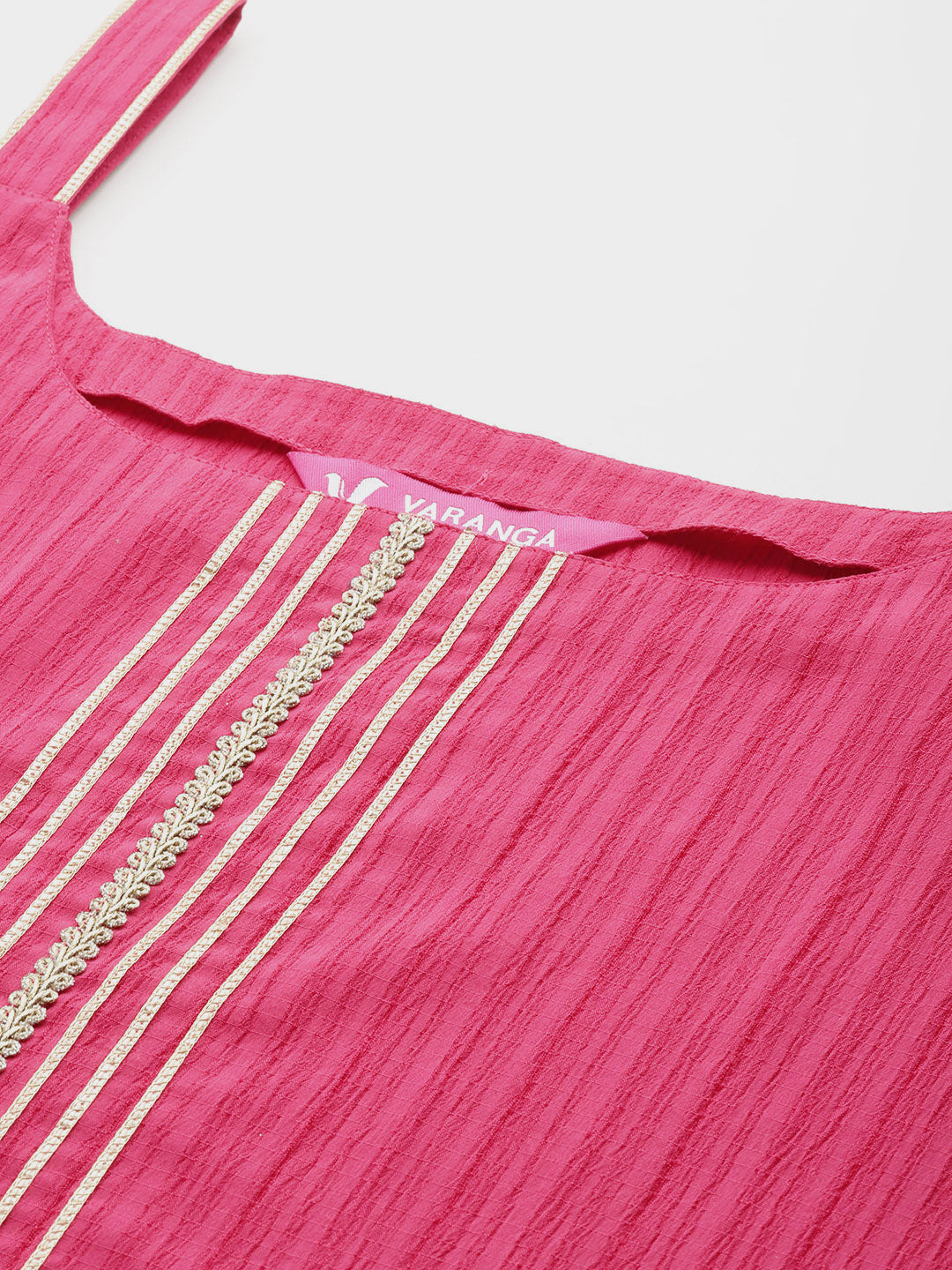Dhiyona VR Women's Pink Round Neck, Spaghetti Strap Style Straight Kurta Paired With Tonal Bottom And Dupatta
