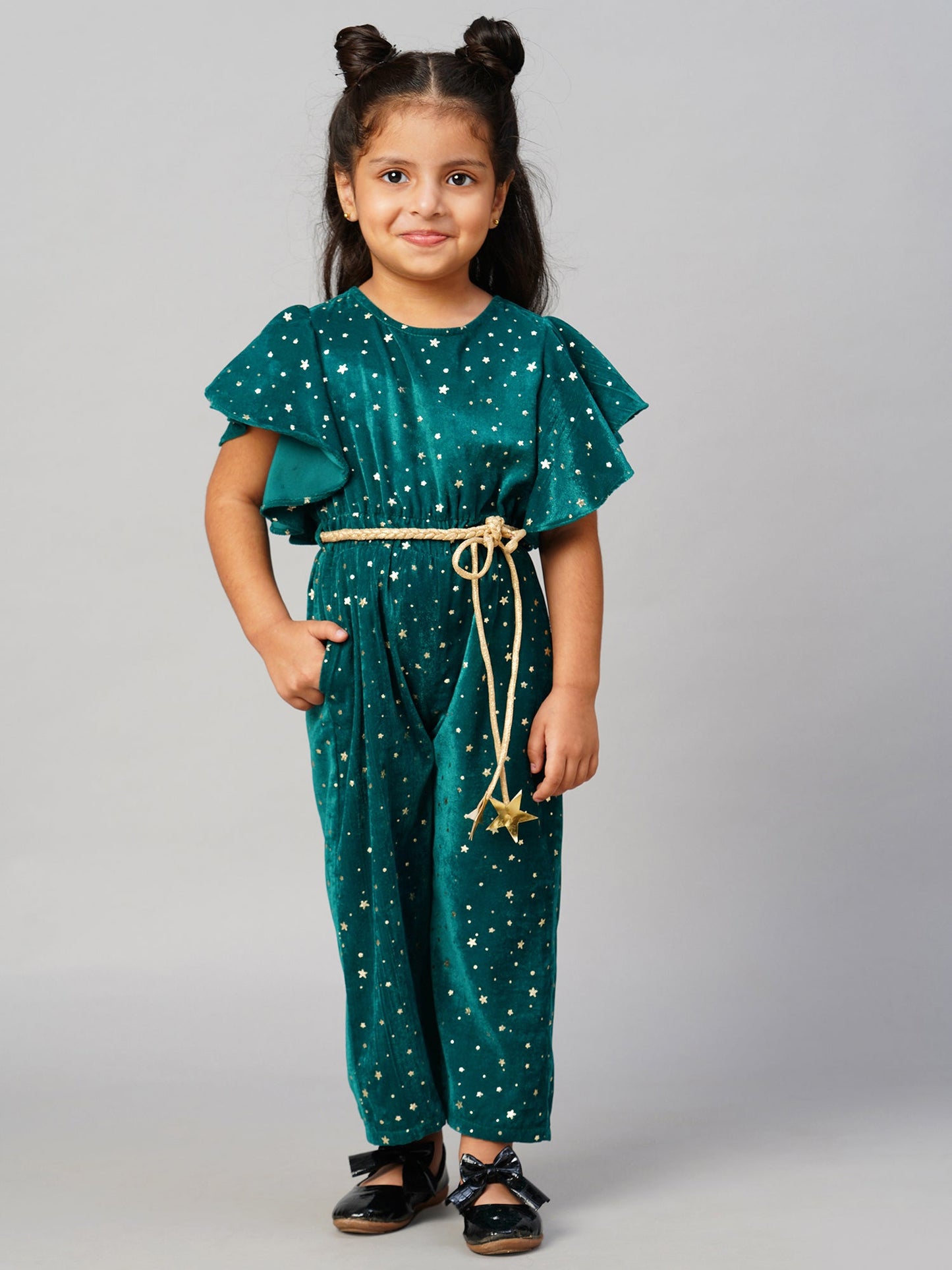 Glam up Girls Party Velvet Green Jumpsuit
