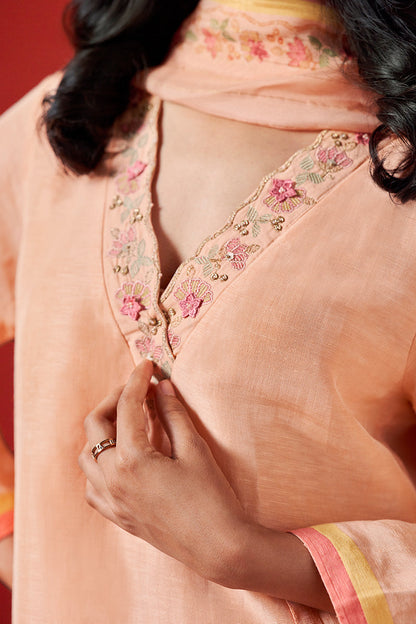 Women's Peach Nectar Linen Woven Salwar Suit