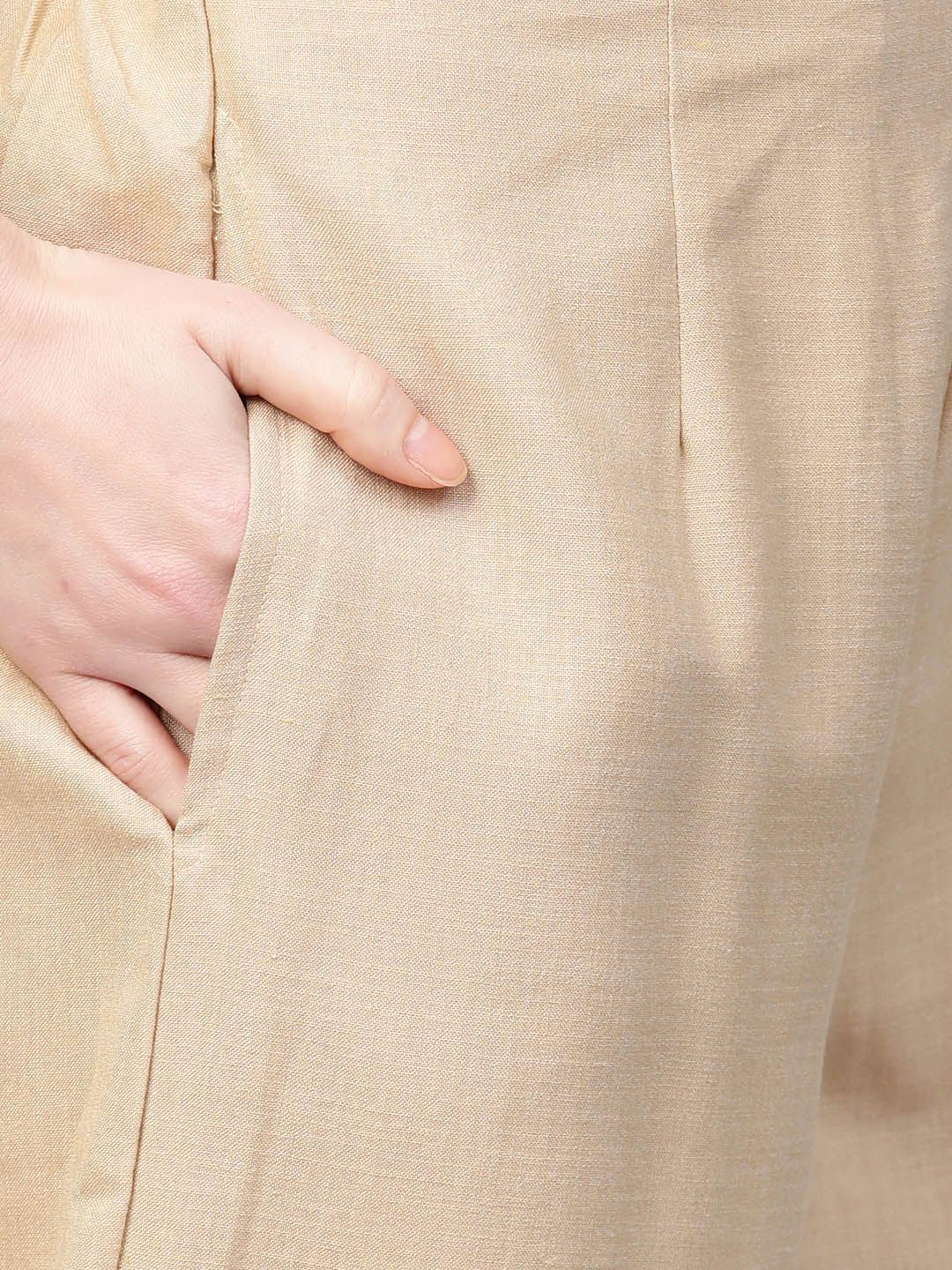 Women Beige & Pink Yoke Design Kurta with Palazzos & Dupatta