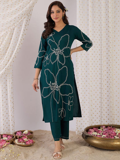 Dhiyona IE Embroidered V-Neck Tunic With Trouser