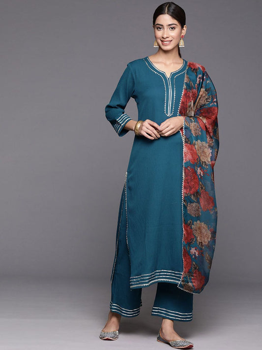 Dhiyona VA Women'sYoke Design Straight Kurta & Trousers With Dupatta