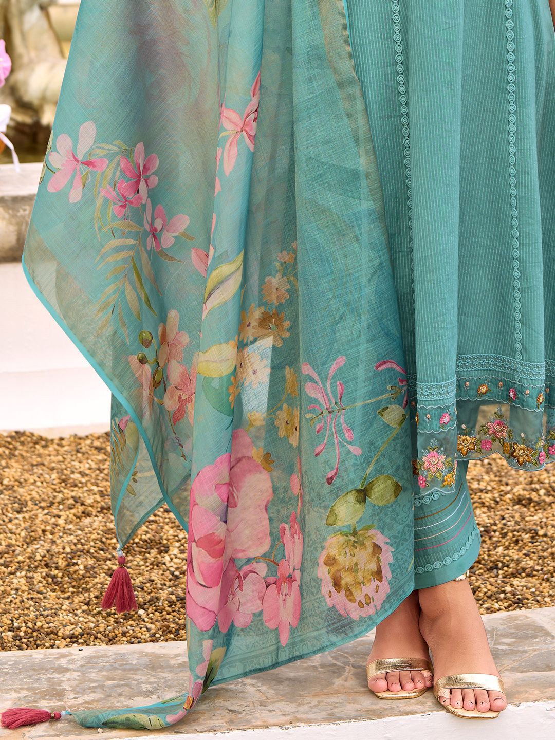 Women Floral Embroidered Regular Pure Cotton Kurta with Trousers & Dupatta