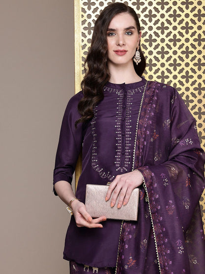 Dhiyona PD Women Floral Embroidered Regular Jashn Kurti with Palazzos & Dupatta