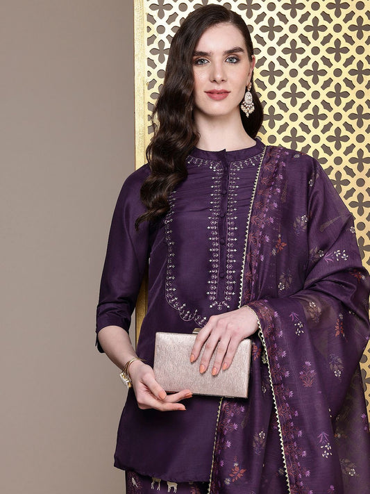 Dhiyona PD Women Floral Embroidered Regular Jashn Kurti with Palazzos & Dupatta
