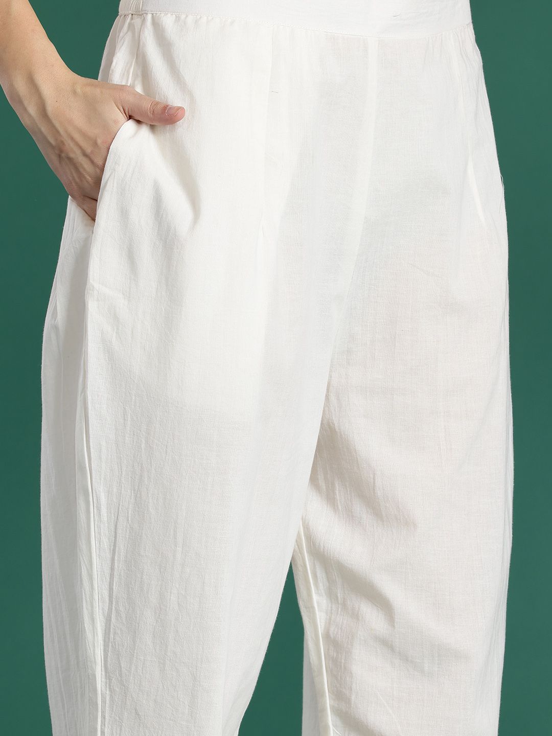 Floral Printed Beads and Stones Linen Kurta with Trousers & With Dupatta