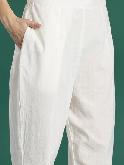 Floral Printed Beads and Stones Linen Kurta with Trousers & With Dupatta