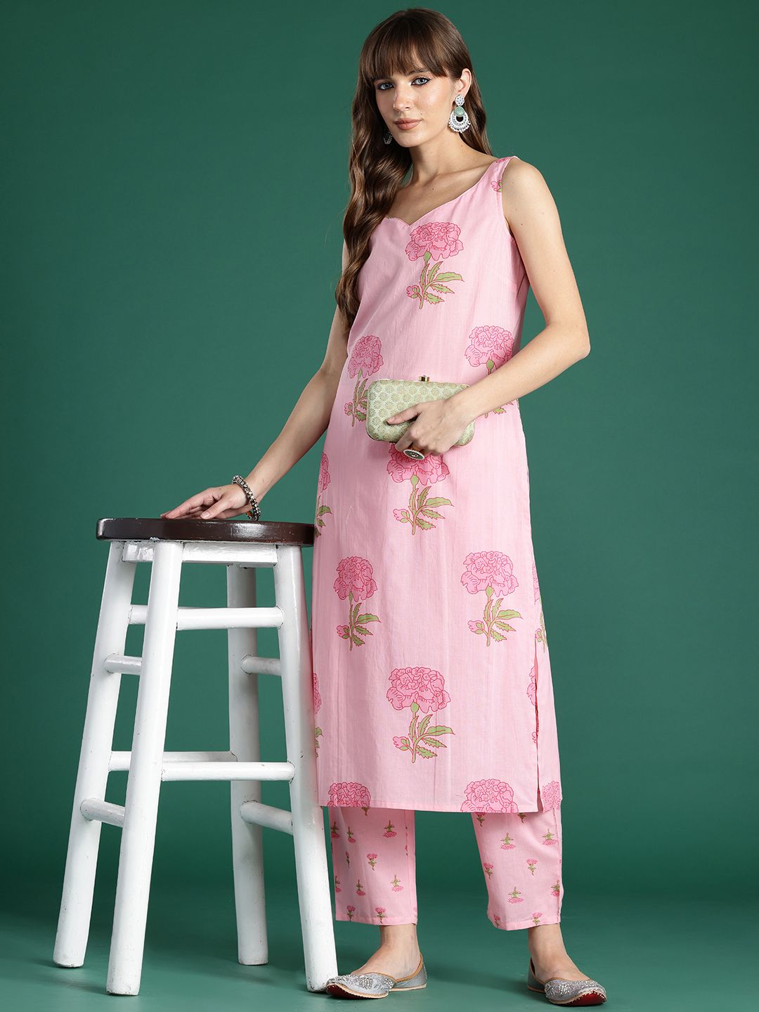Dhiyona IE Floral Printed Pure Cotton Kurta with Trousers