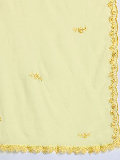 Dhiyona IE Floral Embroidered Thread Work Pure Cotton Kurta With Trousers & Dupatta