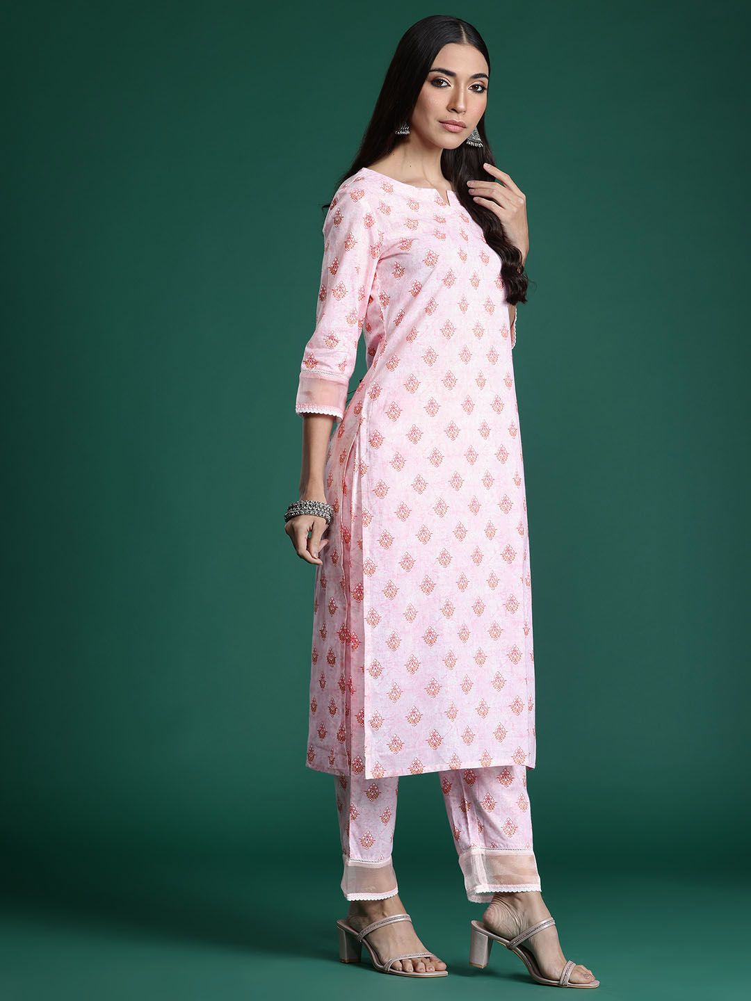 Dhiyona IE Floral Printed Pure Cotton Kurta with Trousers
