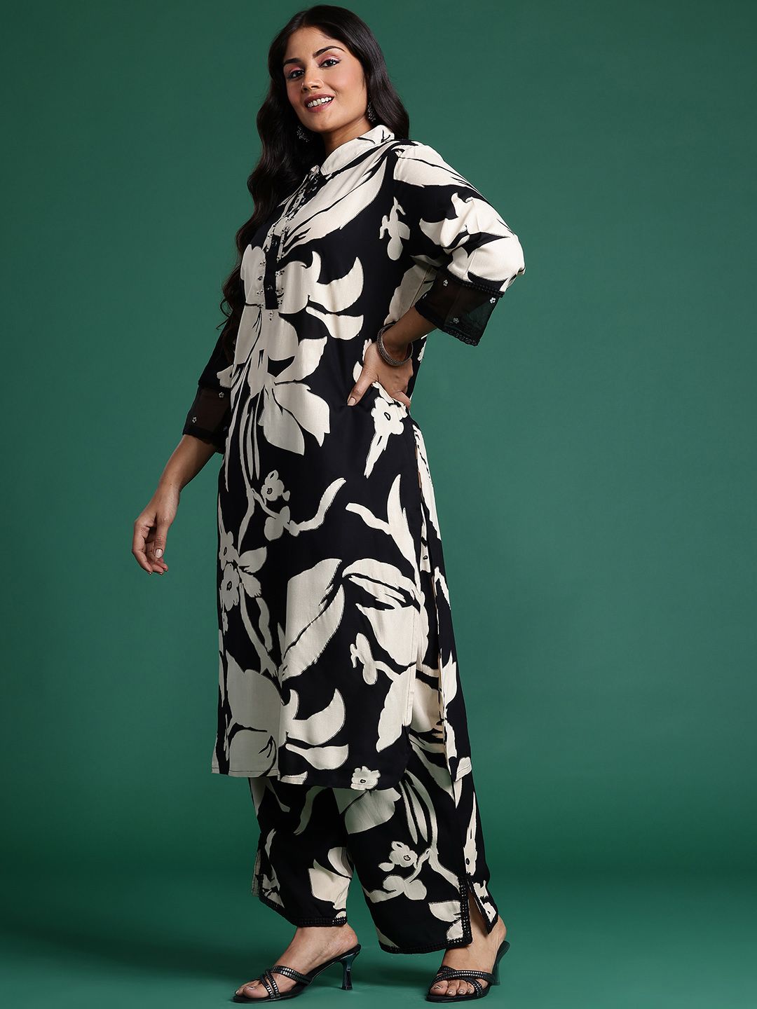 Dhiyona IE Floral Printed Kurta with Trousers & Dupatta