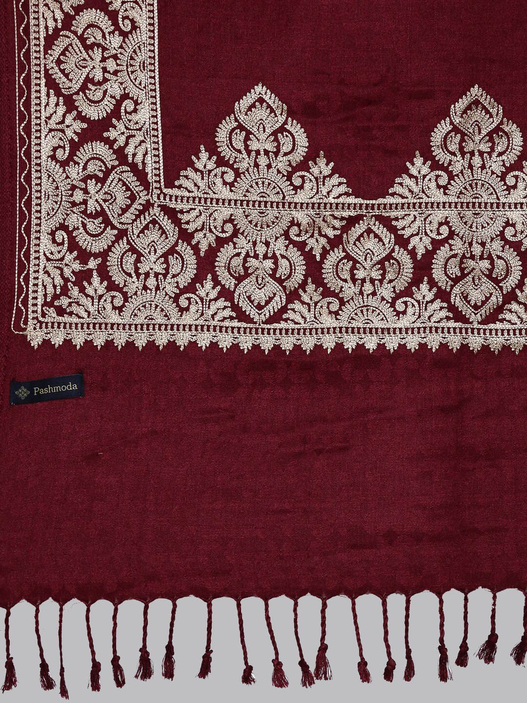 Dhiyona PA Women Maroon Tasselled Embroidered Shawl