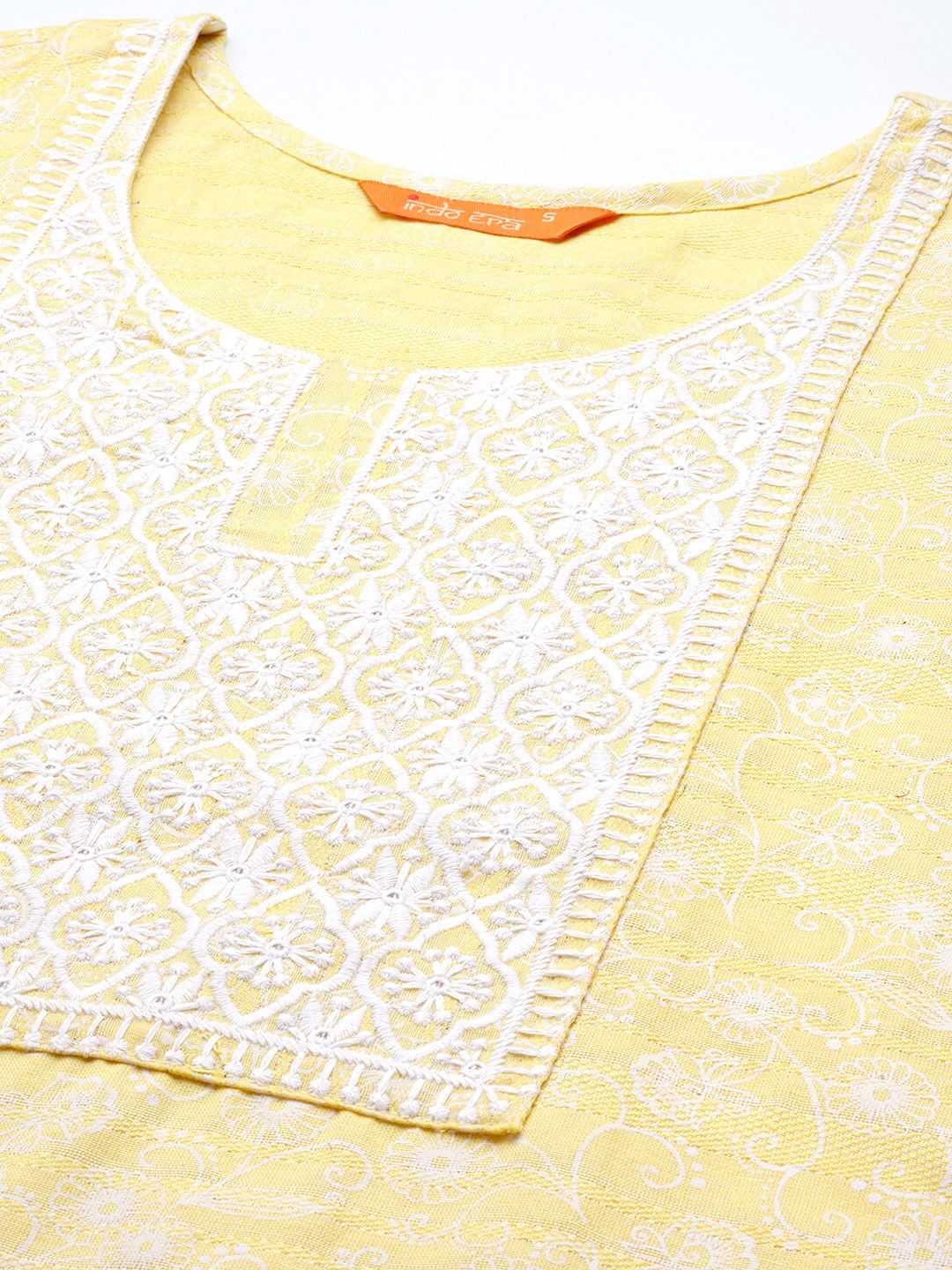 Women Yellow Embroidered Thread Work Kurta with Trousers & Dupatta