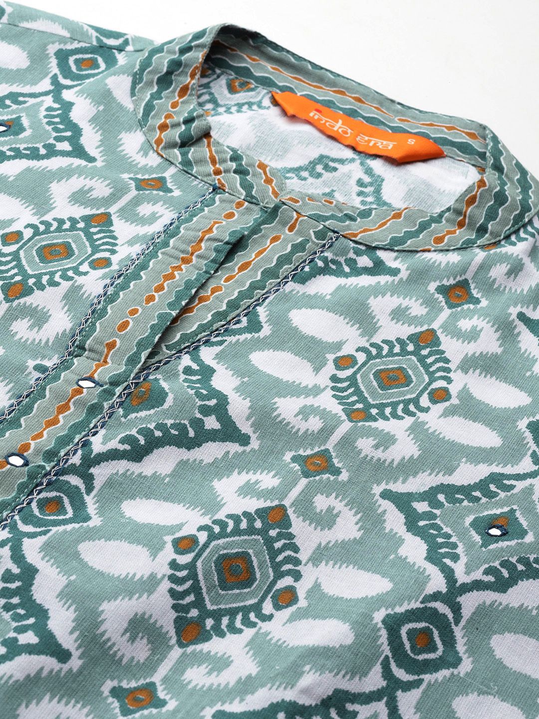 Dhiyona IE Geometric Printed Regular Pure Cotton Kurta with Trousers & Dupatta