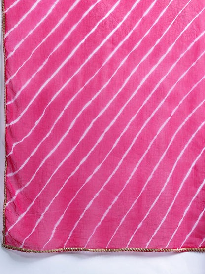 Dhiyona IE Leheriya Printed Zari Kurta With Trousers & Dupatta