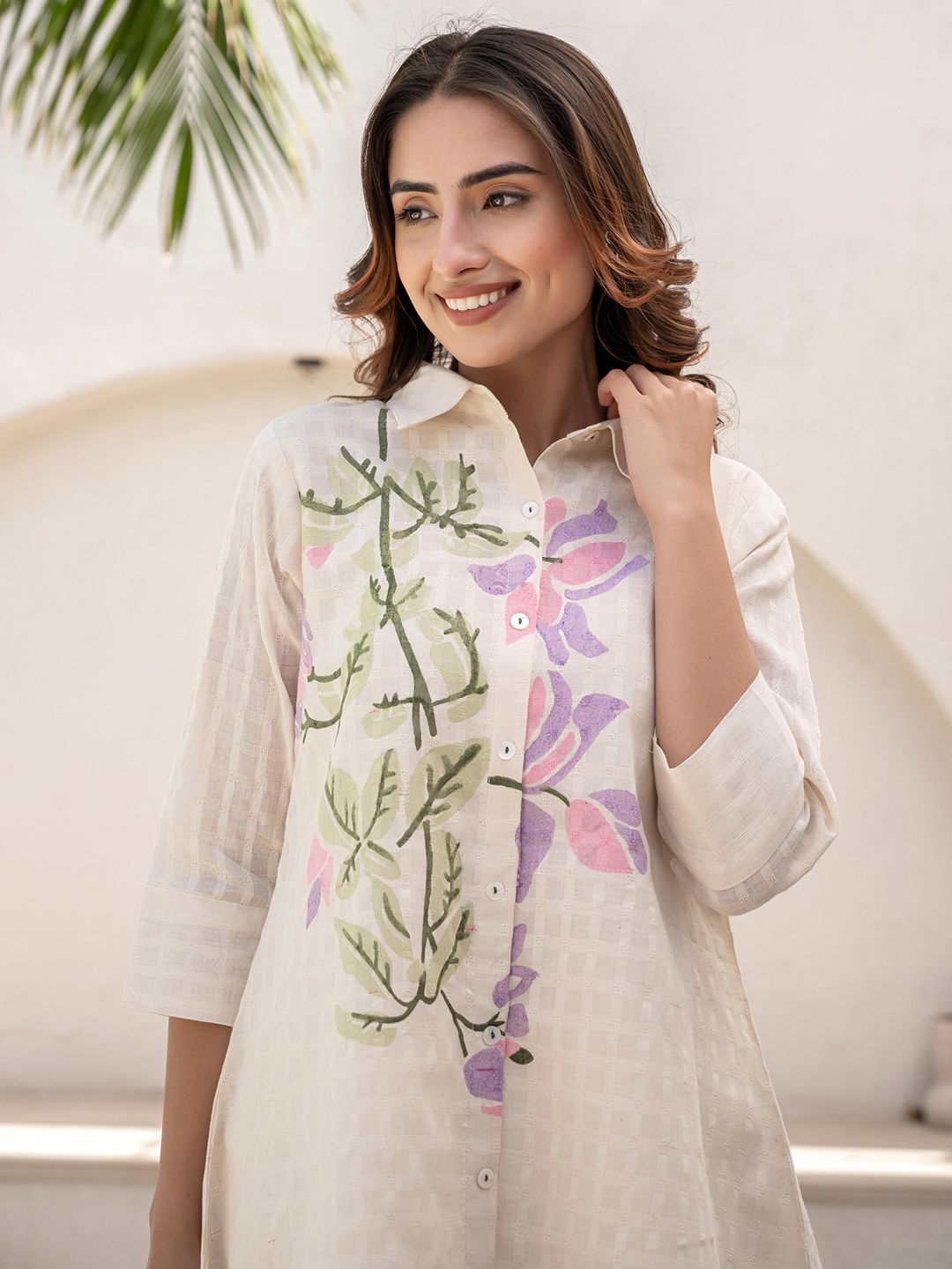 Dhiyona IE Women Floral Printed Regular Pure Cotton A-Line Kurta with Trousers