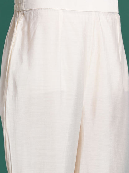 Floral Embroidered Pleated Thread Work Kurta with Trousers & With Dupatta