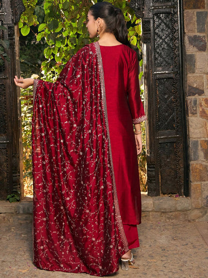 Ethnic Motifs Embroidered V-Neck Thread Work Kurta with Trousers & Dupatta
