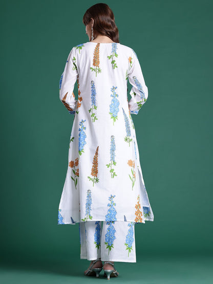 Dhiyona IE Floral Printed Regular Pure Cotton Kurta with Trousers