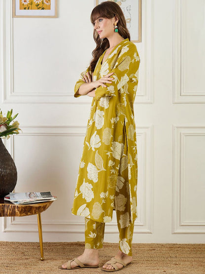 Dhiyona IE Printed Pure Cotton Straight Tunic With Trousers Co-Ords