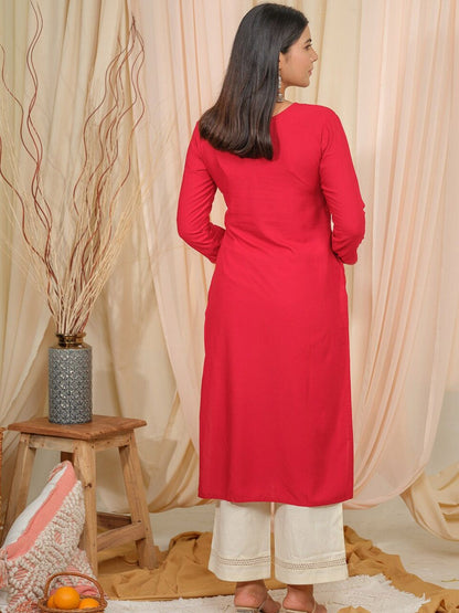 Dhiyona OD  Floral Embroidered Tie-Up Neck Thread Work Straight Kurta