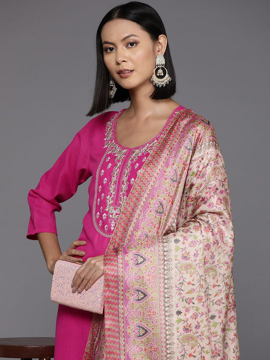 Dhiyona VA Women's Floral Yoke Design Regular Thread Work Kurta with Trousers & Dupatta