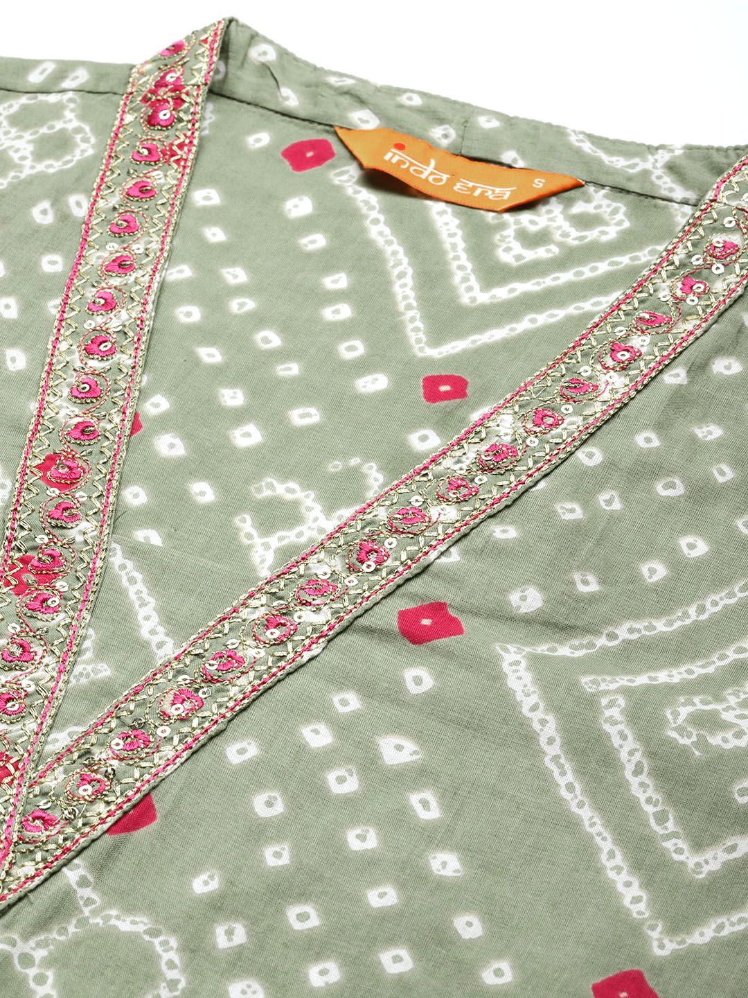 Bandhani Printed Thread Work Pure Cotton Kurta with Trousers & With Dupatta