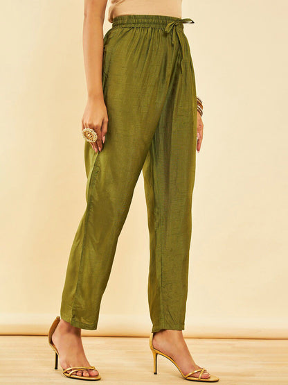 Dhiyona SO Women's Women Ethnic Motifs Woven Design Straight Sequinned Kurta with Trousers & Dupatta