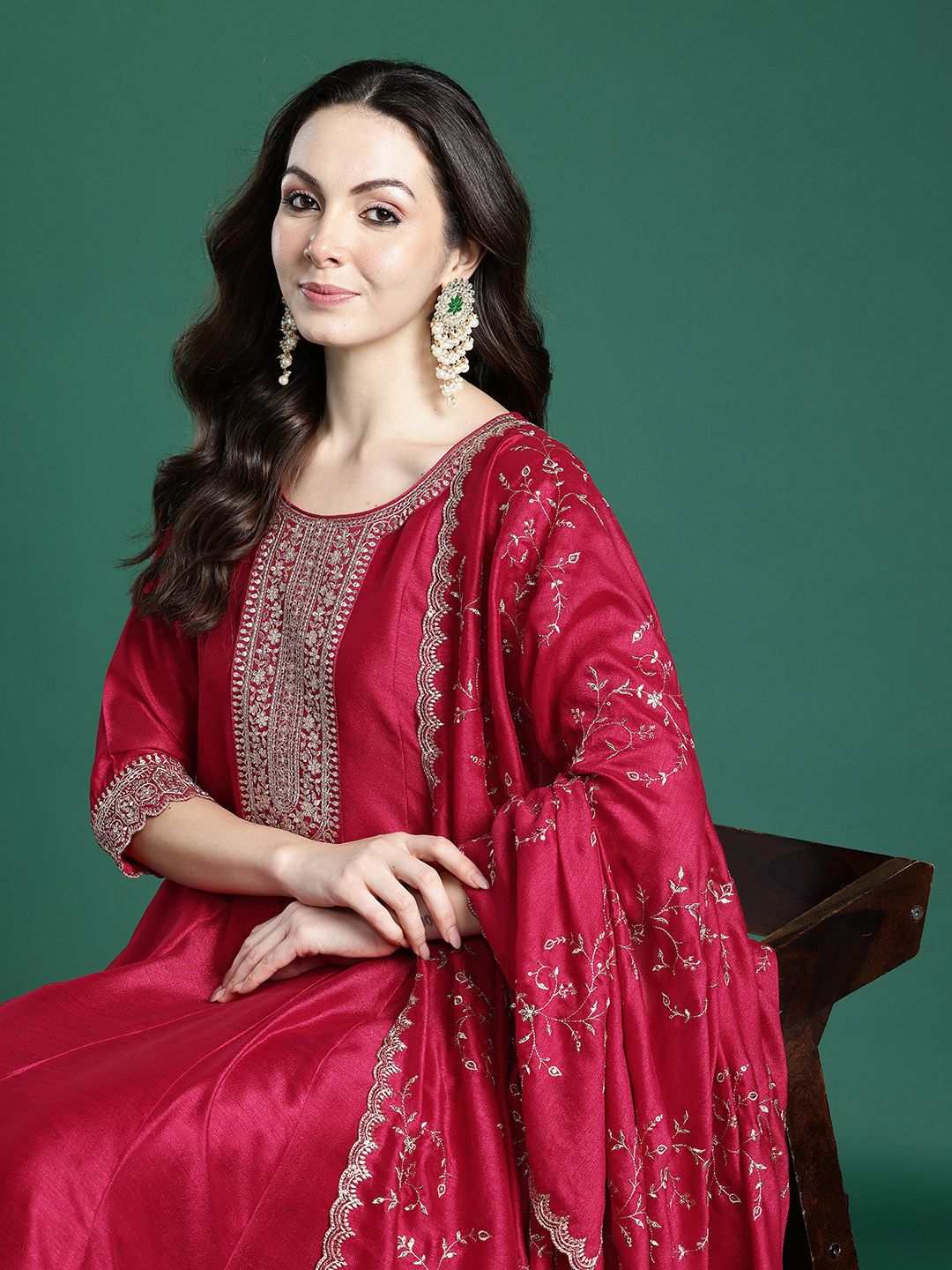 Ethnic Motifs Embroidered Kurta with Trousers & Dupatta