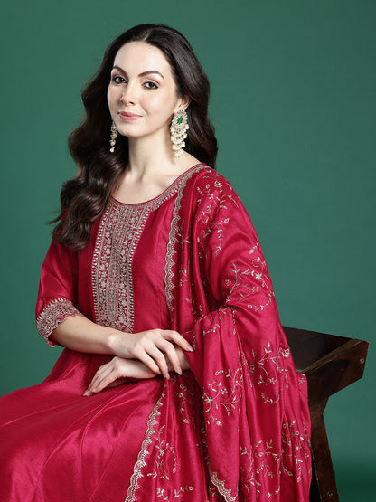 Ethnic Motifs Embroidered Kurta with Trousers & Dupatta