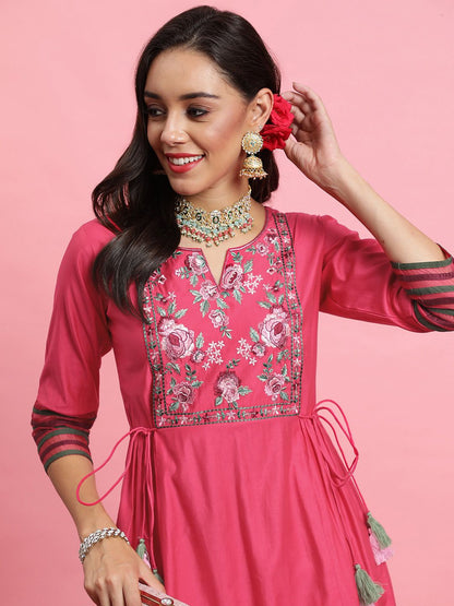 Floral Yoke Design Empire Kurta With Trouser