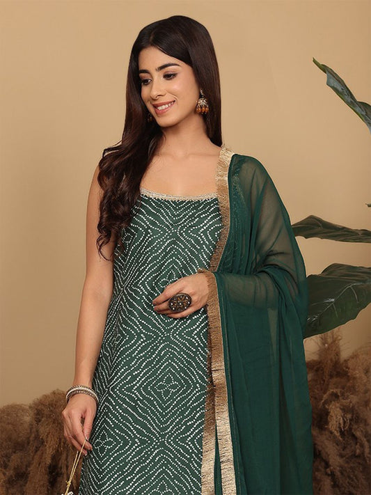 Dhiyona VA Women'sBandhani Gotta Patti Kurta with Sharara & Fringed Dupatta.