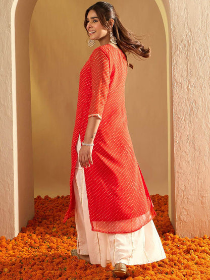 Dhiyona IE Leheriya Printed Gotta Patti Straight Kurta