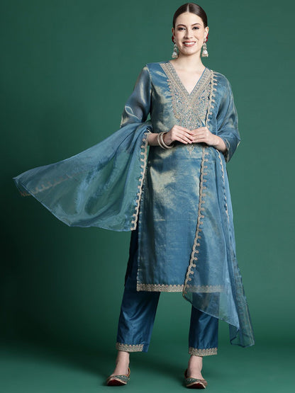 Women Ethnic Motifs Embroidered Regular Kurta with Trousers & With Dupatta