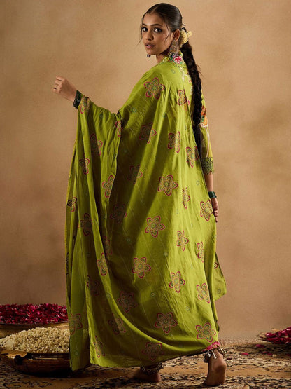 Dhiyona IE Floral Printed Empire Pure Cotton Anarkali Kurta With Trouser & Dupatta