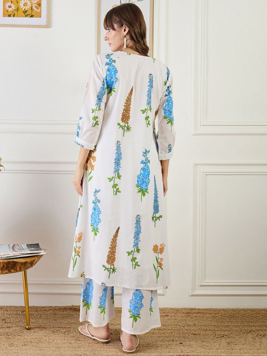 Floral Printed A-Line Pure Cotton Kurta With Trouser