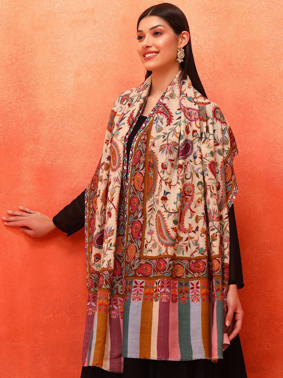 Dhiyona PA Paisley Embroidered Naqqashi Pure Wool Kalamkari Shawl