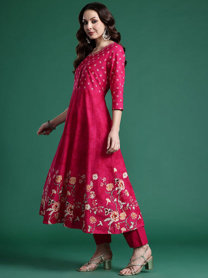 Floral Printed Pure Cotton Kurta with Trousers & Dupatta
