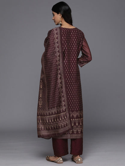 Dhiyona VA Women'sEthnic Motifs Printed Sequinned Chanderi Silk Kurta with Trousers & Dupatta