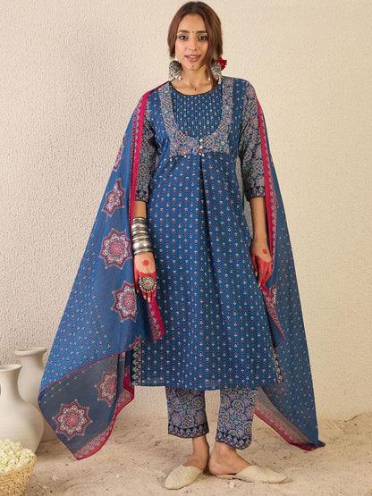 Women Ethnic Motifs Printed Regular Pure Cotton Kurta Set With Dupatta