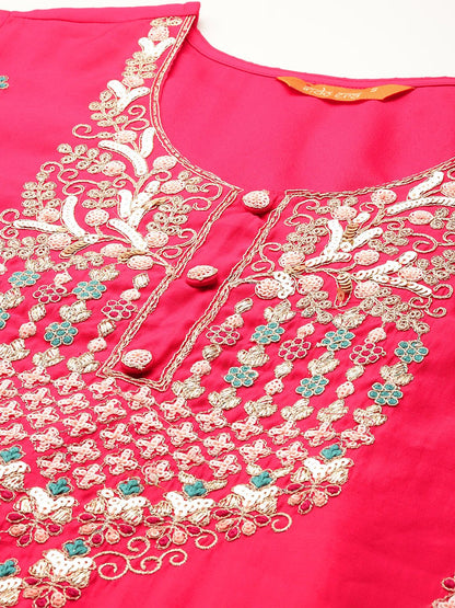 Ethnic Motifs Embroidered Sequinned Kurta With Trousers & Dupatta