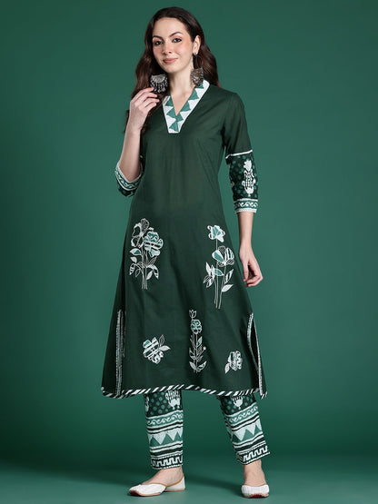 Dhiyona IE Floral Printed Regular Pure Cotton Kurta with Trousers