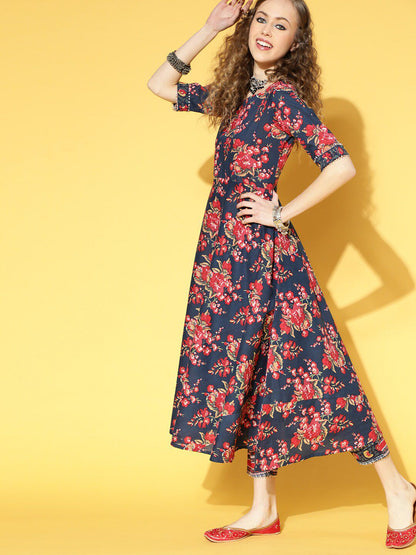 Floral Printed Kurta with Trousers & With Dupatta