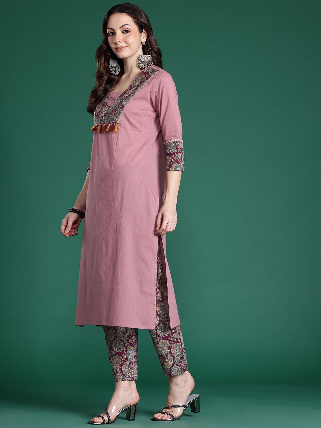 Dhiyona IE Floral Print Pure Cotton Kurta with Trousers & Dupatta