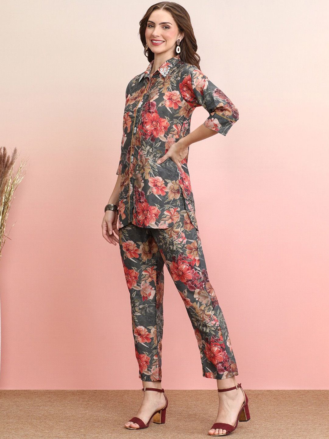 Dhiyona IE Floral Printed Shirt With Trousers