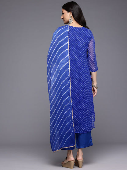 Dhiyona VA Women'sLeheriya Printed Zari Kurta With Trousers & Dupatta