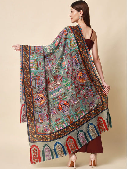 Dhiyona PA Women Grey Embroidered Wool Shawl