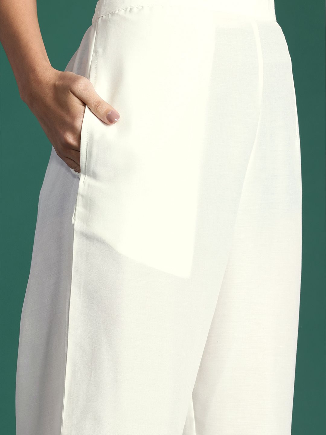 Floral Embroidered Panelled Beads and Stones Kurta with Trousers