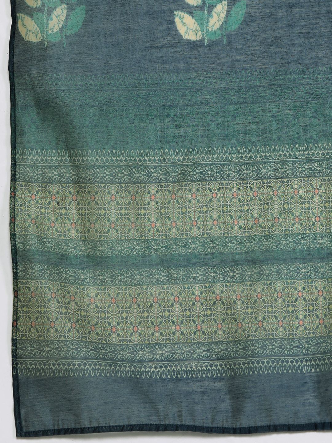 Dhiyona VA Women'sSea Green Floral Printed Hand work Kurta with Trousers & Dupatta
